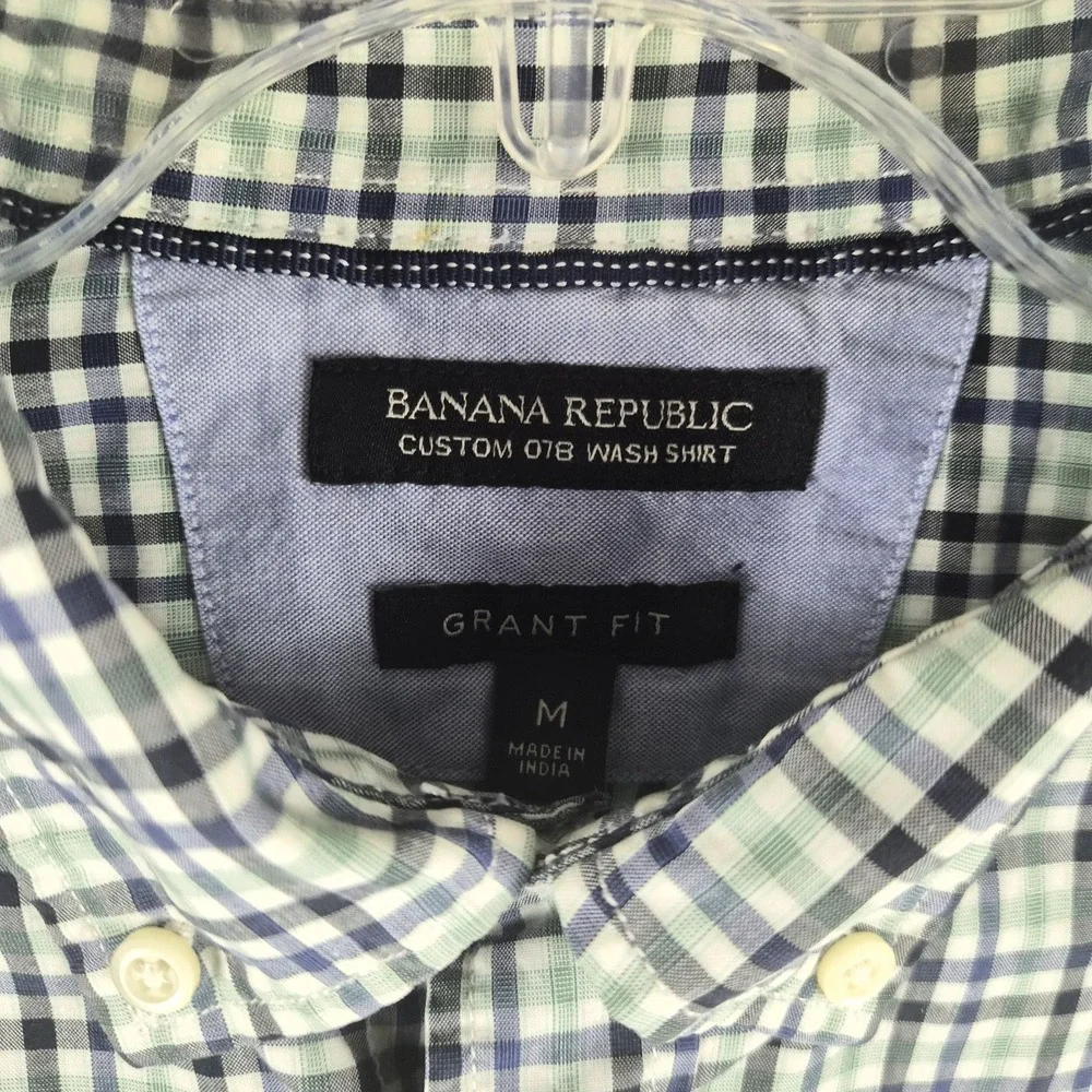 Banana Republic Grant Fit Custom 078 Wash Shirt Mens Medium Green Plaid Cotton